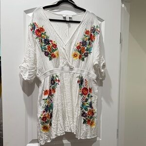 Forever 21 White Tunic with Colorful Floral Embroidery